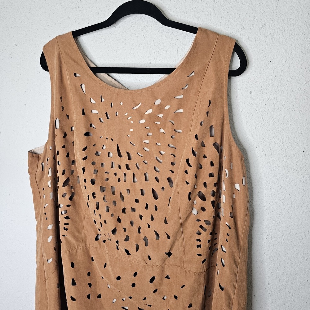 Cato Woman Brown Faux Suede Laser Cut Shift Dress Plus Size 24W Sleeveless